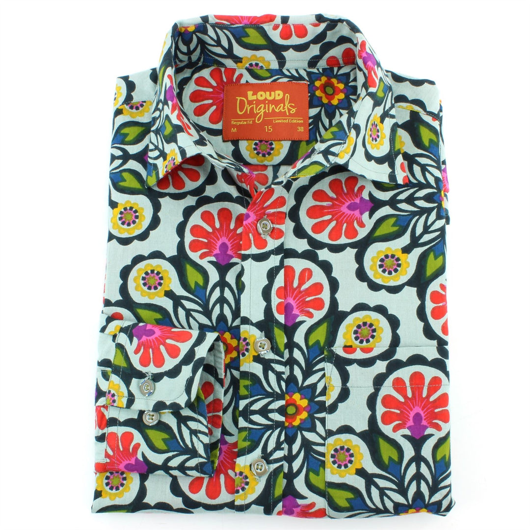 Regular Fit Long Sleeve Shirt - Grey Abstract Floral