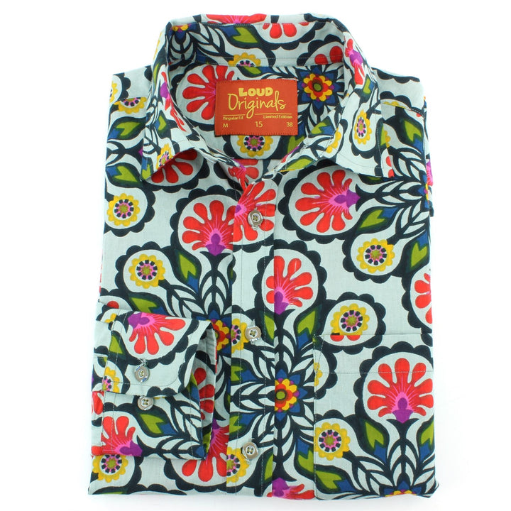 Regular Fit Long Sleeve Shirt - Grey Abstract Floral