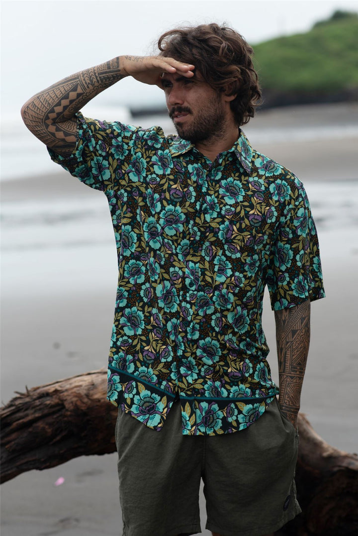 Regular Fit Short Sleeve Shirt - Teal Floral