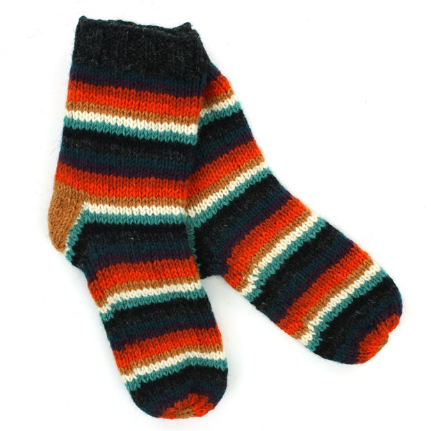 Hand Knitted Wool Ankle Socks - Stripe Anu