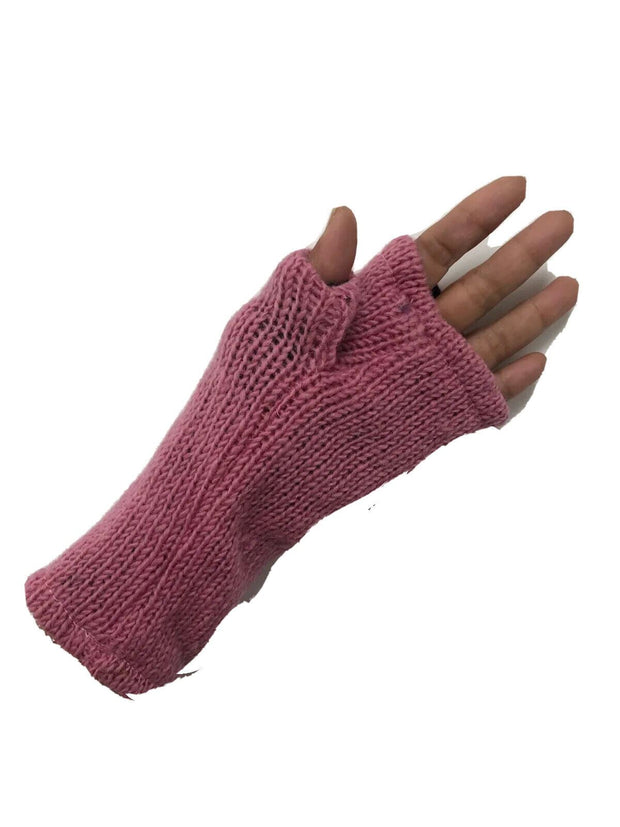Wool Knit Fleece Lined  Wrist Warmers - Plain Light Pink