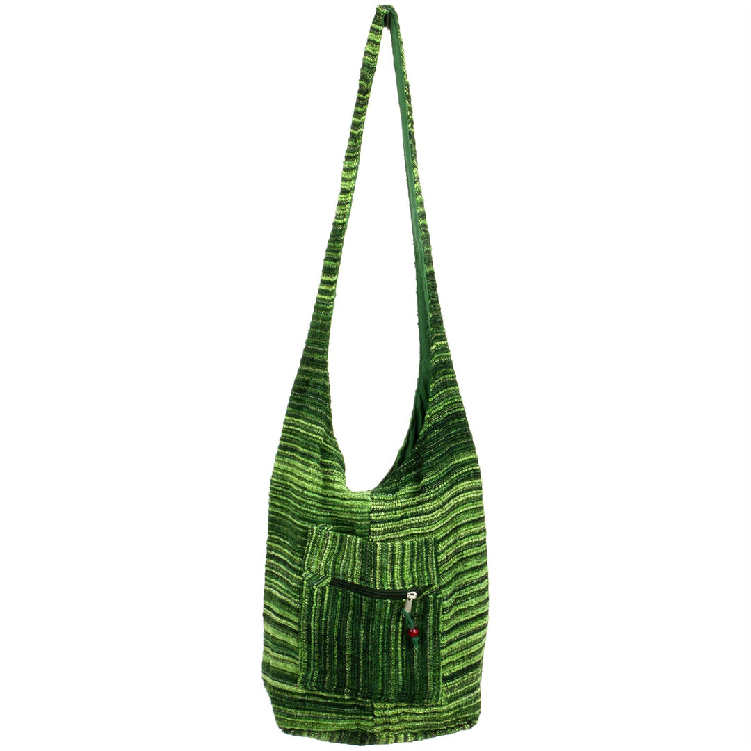 Striped Chenille Sling Shoulder Bag - Green