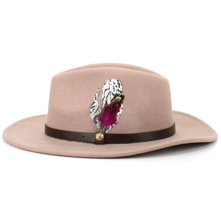 Wool Felt Fedora with Feather - Natural