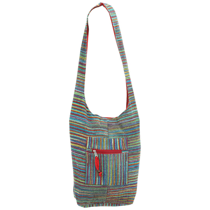 Striped Chenille Sling Shoulder Bag - Multi - Red Lining