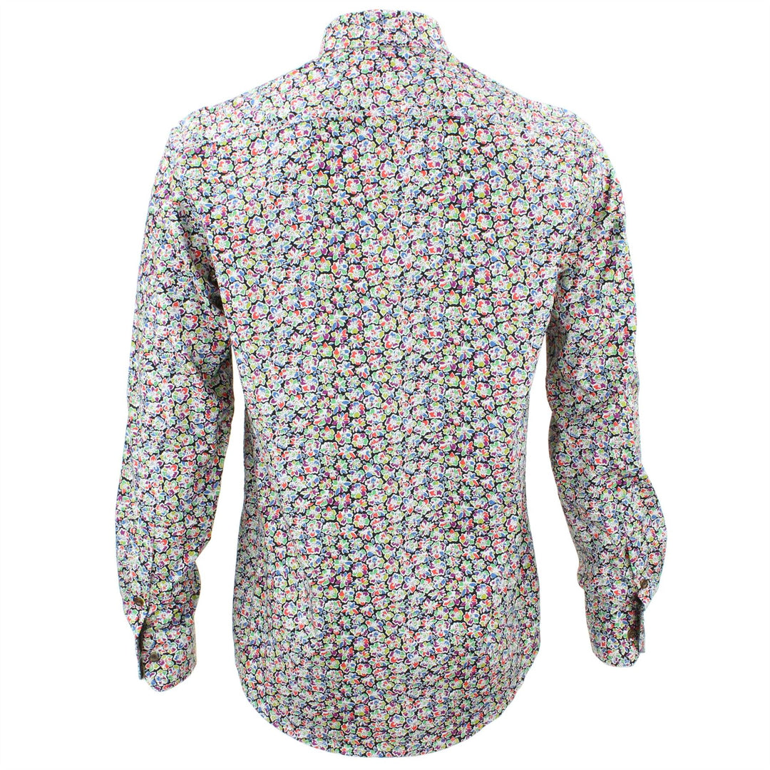 Tailored Fit Long Sleeve Shirt - Small Colourful Floral on Black