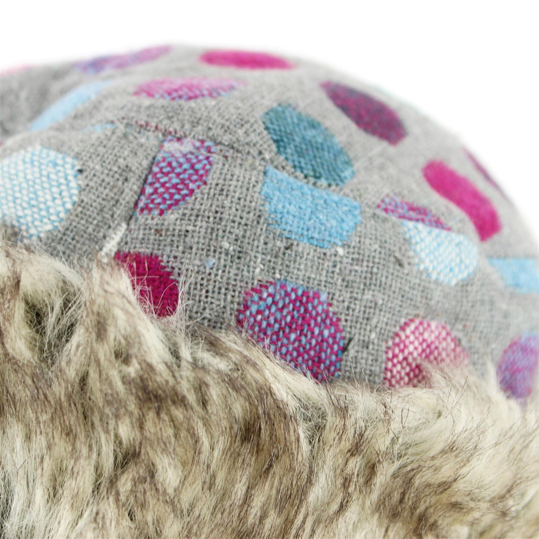 Spotty Polka Dot Hat with Faux Fur cuff - Light Grey