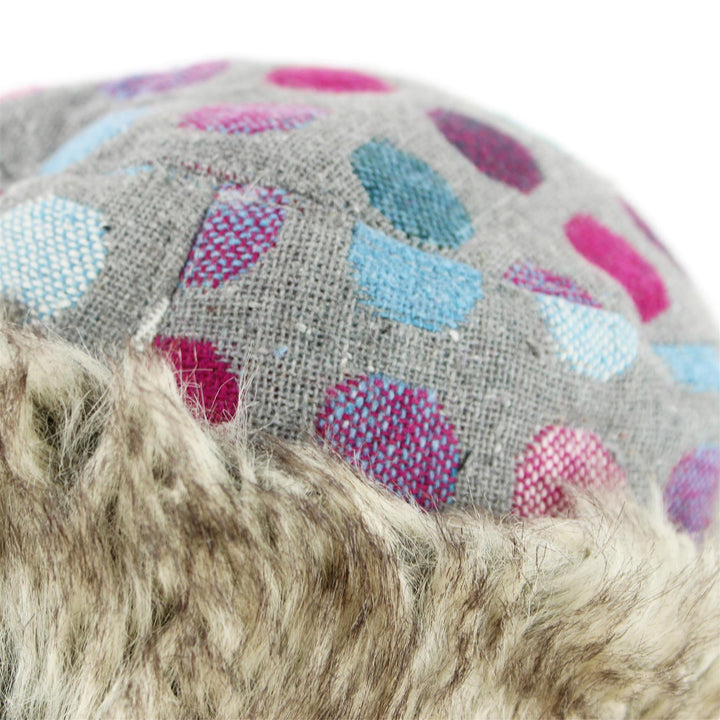 Spotty Polka Dot Hat with Faux Fur cuff - Light Grey