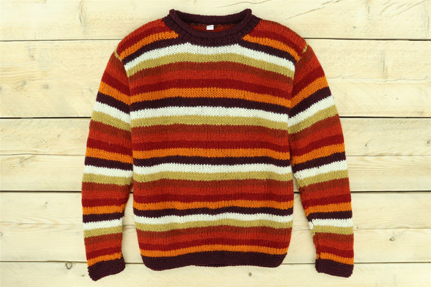 Chunky Wool Knit Jumper - Stripe Rust