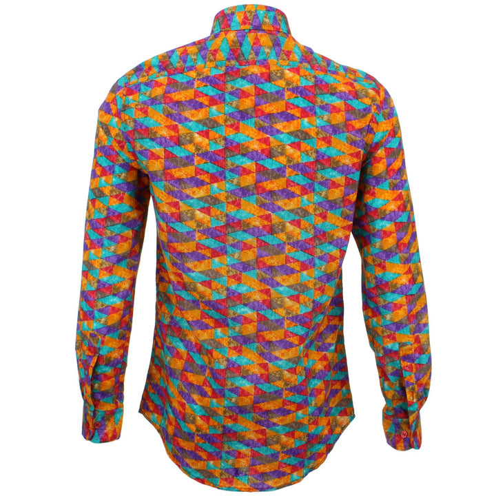 Tailored Fit Long Sleeve Shirt - Purple Orange Harlequin
