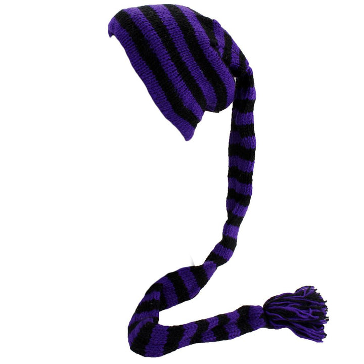 Wool Knit 'Tinky Winky' Tail Beanie Hat - Purple & Black