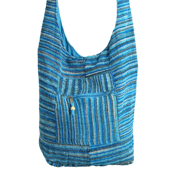 Striped Chenille Sling Shoulder Bag - Light Blue