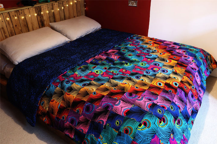 Handmade Quilted Patchwork Batik Printed Bedspread - Peacock