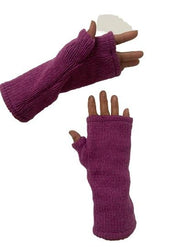 Wool Knit Fleece Lined  Wrist Warmers - Plain Cerise