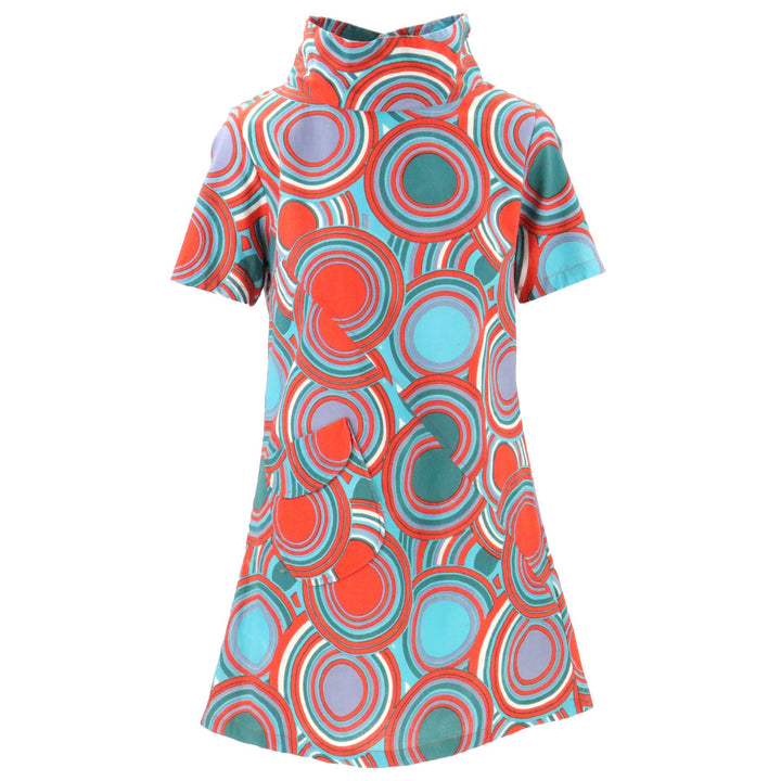 Sixties Shift Dress - Retro Circle Red Teal