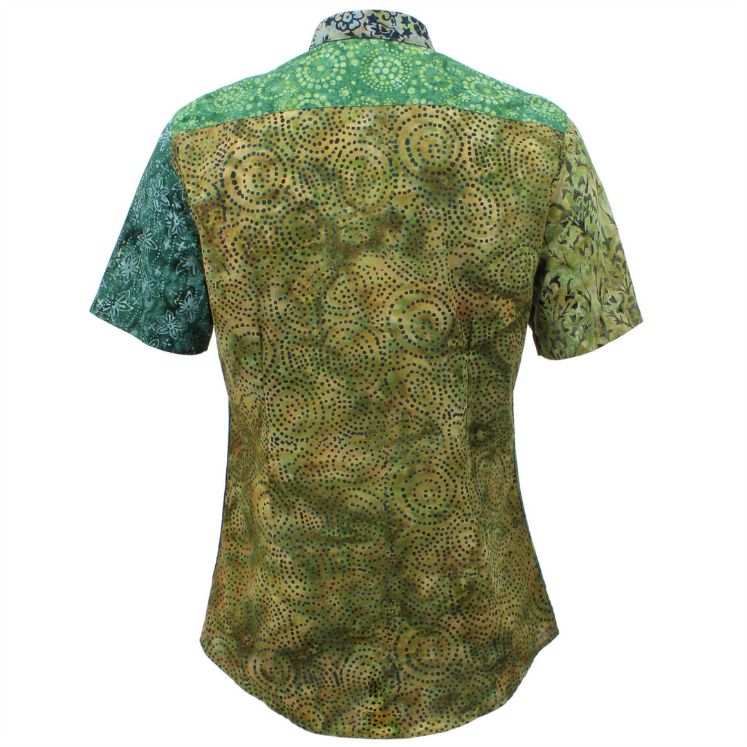 Slim Fit Short Sleeve Mixed Panel Shirt - Green Mix