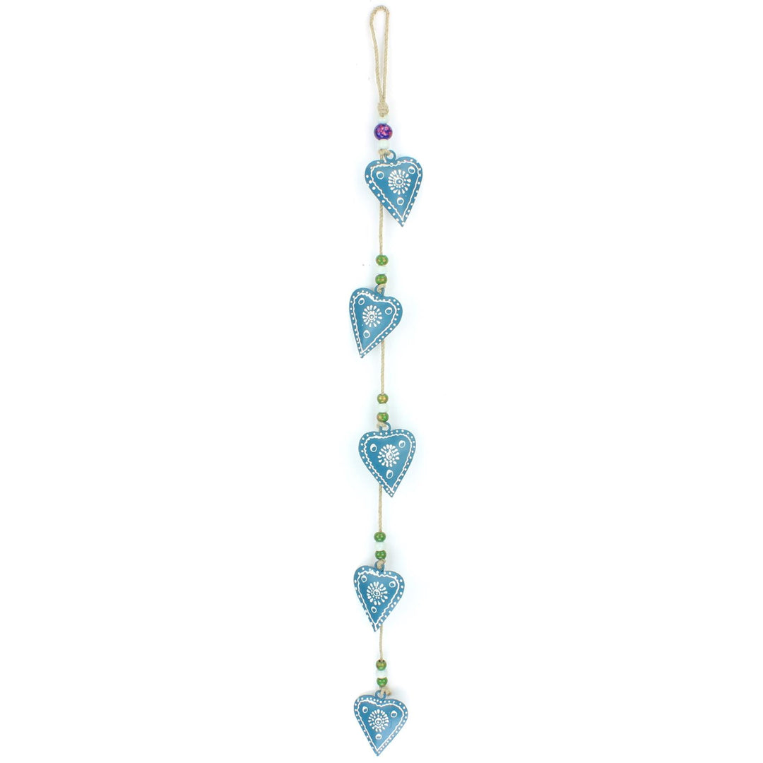 Hanging Mobile Decoration String of Hearts - Teal - Sand String