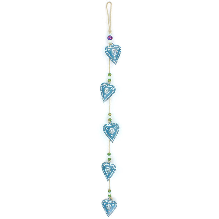 Hanging Mobile Decoration String of Hearts - Teal - Sand String