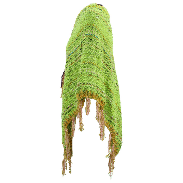 Stripe Crochet Poncho Long - Bright Green
