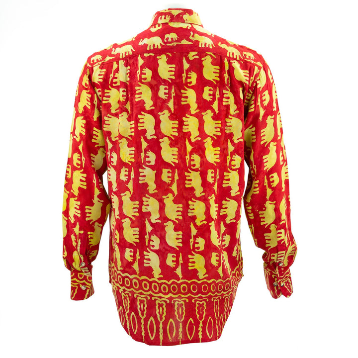 Regular Fit Long Sleeve Shirt - Herd of Elephants - Red