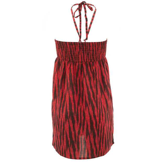 Halterneck Wrinkle Dress - Red Zebra