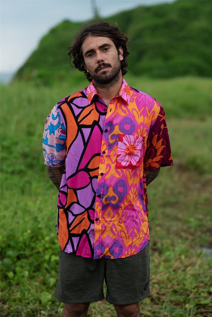 Regular Fit Short Sleeve Shirt - Random Mixed Panel Bold Floral