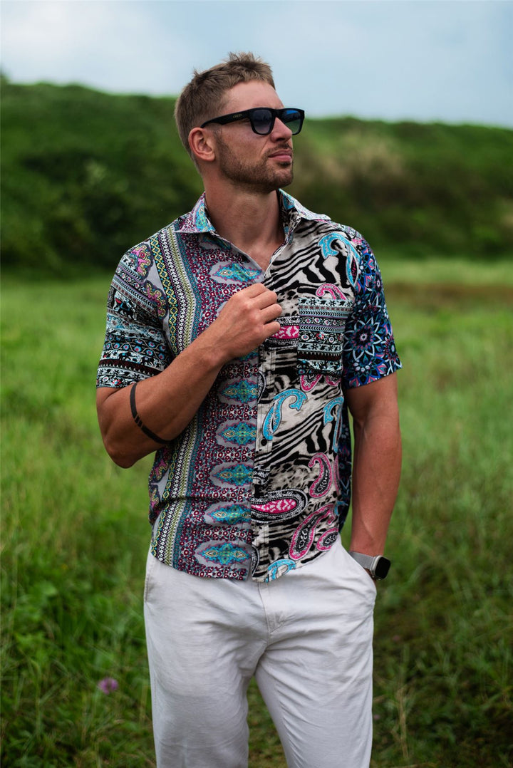 Regular Fit Short Sleeve Shirt - Random Mixed Panel Paisley Floral