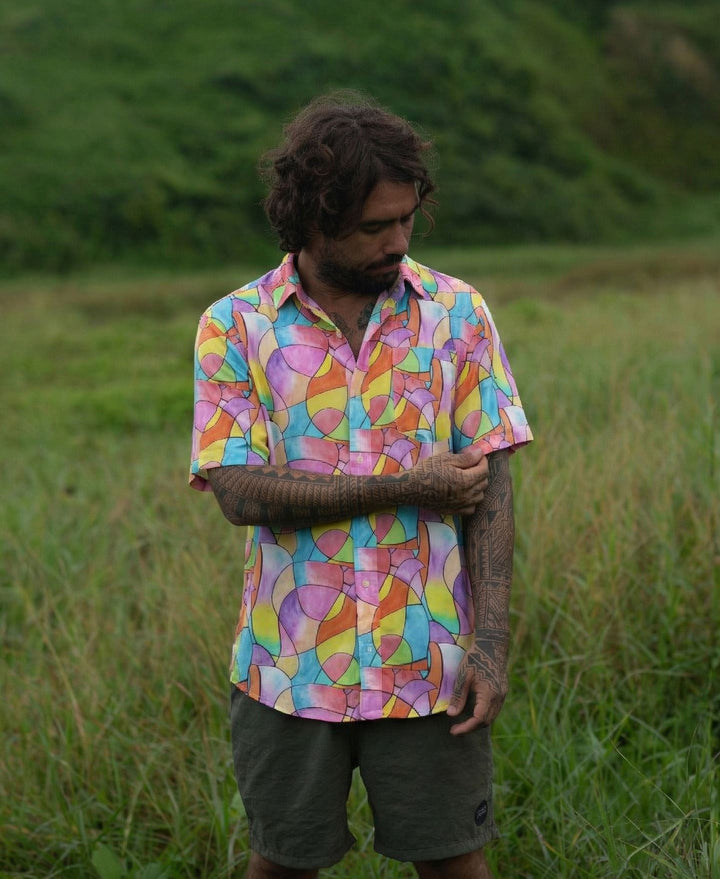Regular Fit Short Sleeve Shirt - Stained Glass Doodle