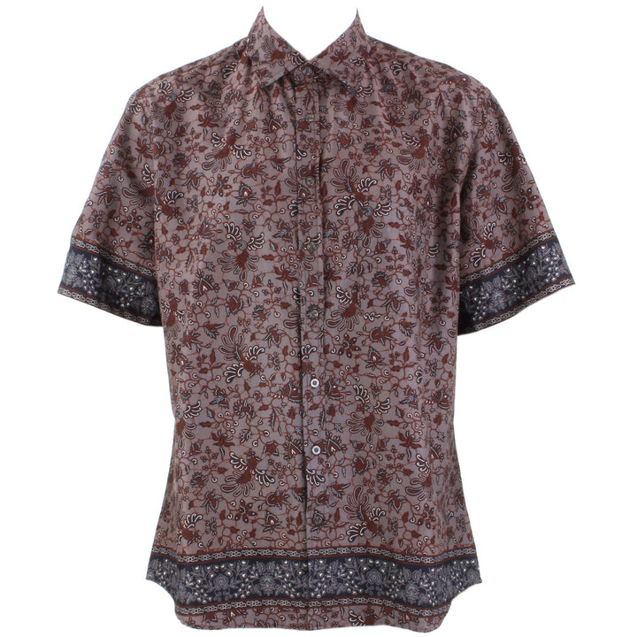 Regular Fit Short Sleeve Shirt - Grey & Red Abstract