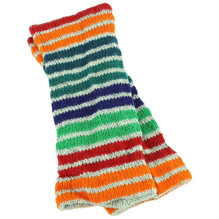Chunky Wool Knit Leg Warmers - Stripe Green