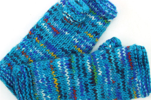 Hand Knitted Wool Arm Warmer - SD Bright Blue Mix