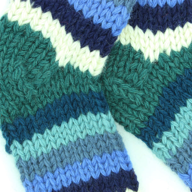 Hand Knitted Wool Ankle Socks - Stripe Blue White