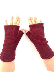 Wool Knit Fleece Lined  Wrist Warmers - Plain Maroon