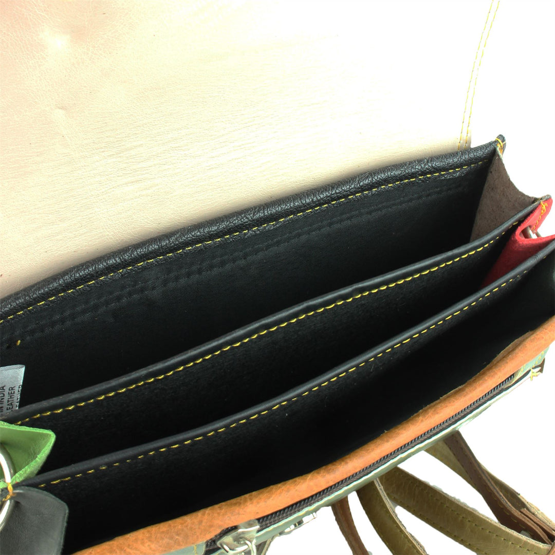 Real Leather Colourful Messenger Shoulder Bag - Green Mix