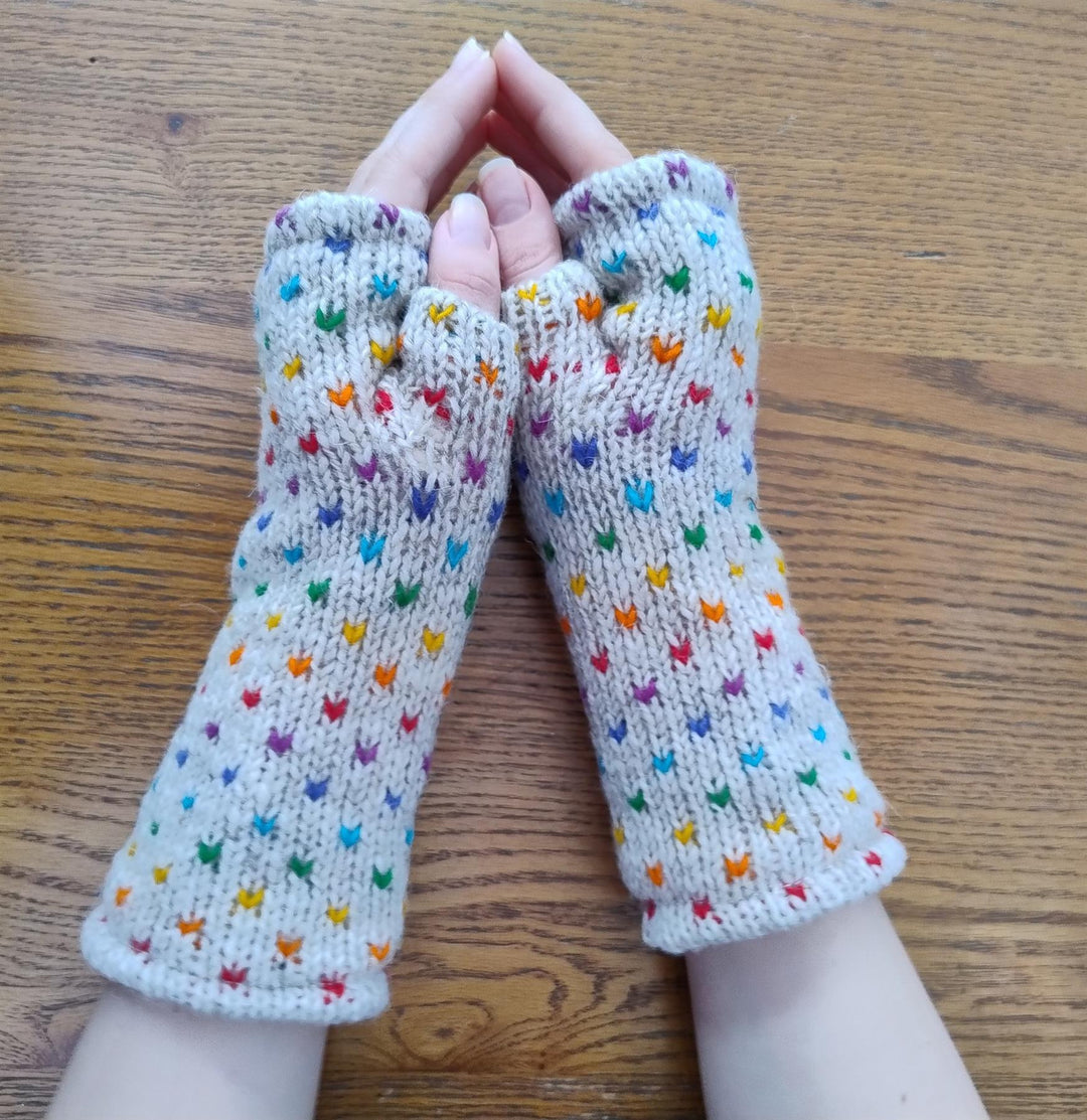 Wool Knit Fleece Lined  Wrist Warmers - Tik Tik Grey