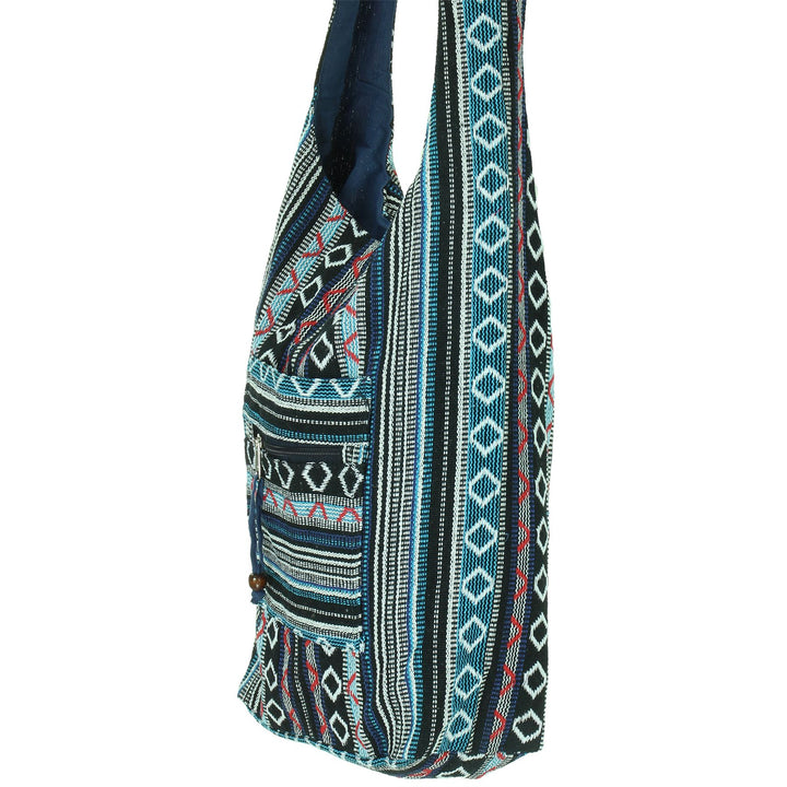 Diamond Pattern Canvas Sling Shoulder Bag - Black Blue
