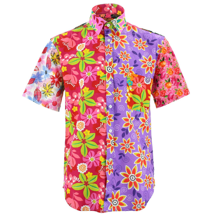Regular Fit Short Sleeve Shirt - Random Mixed Panel - Floral