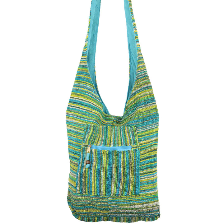 Striped Chenille Sling Shoulder Bag - Turq Yellow