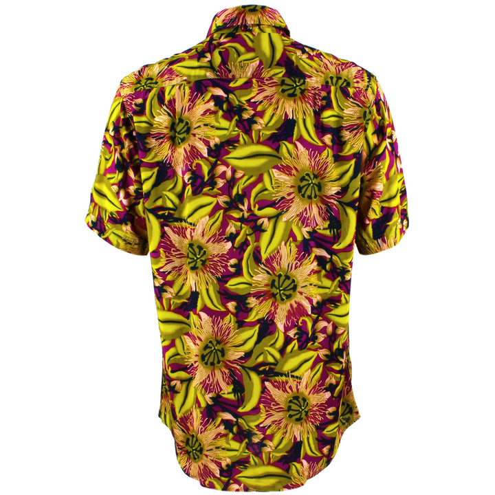 Regular Fit Short Sleeve Shirt - Green & Purple Psychedelic Floral
