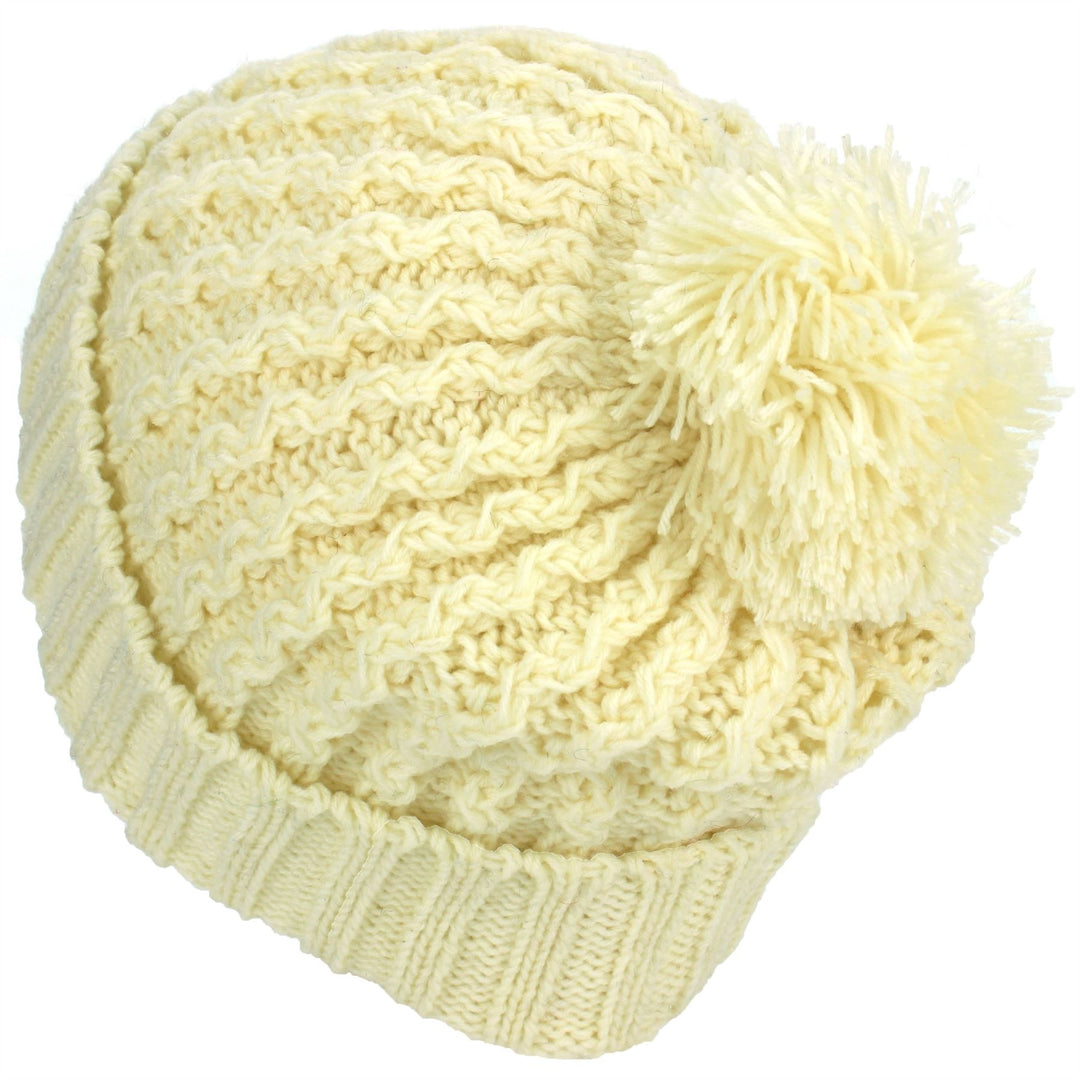Cable Knit Bobble Beanie Hat - Cream
