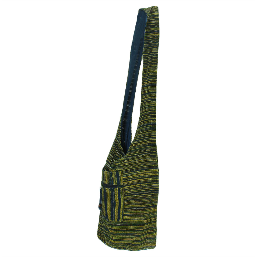Striped Chenille Sling Shoulder Bag - Navy Yellow