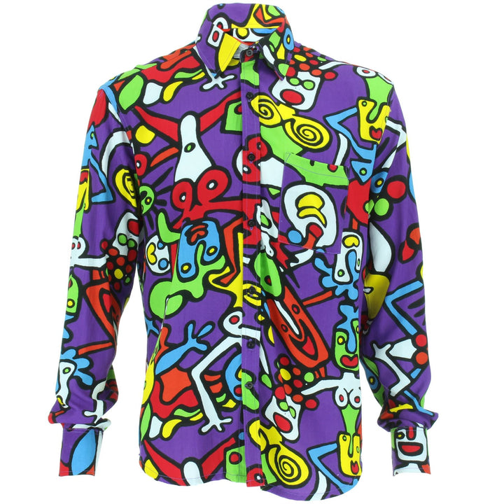 Regular Fit Long Sleeve Rayon Shirt - Tiffy Print - Purple