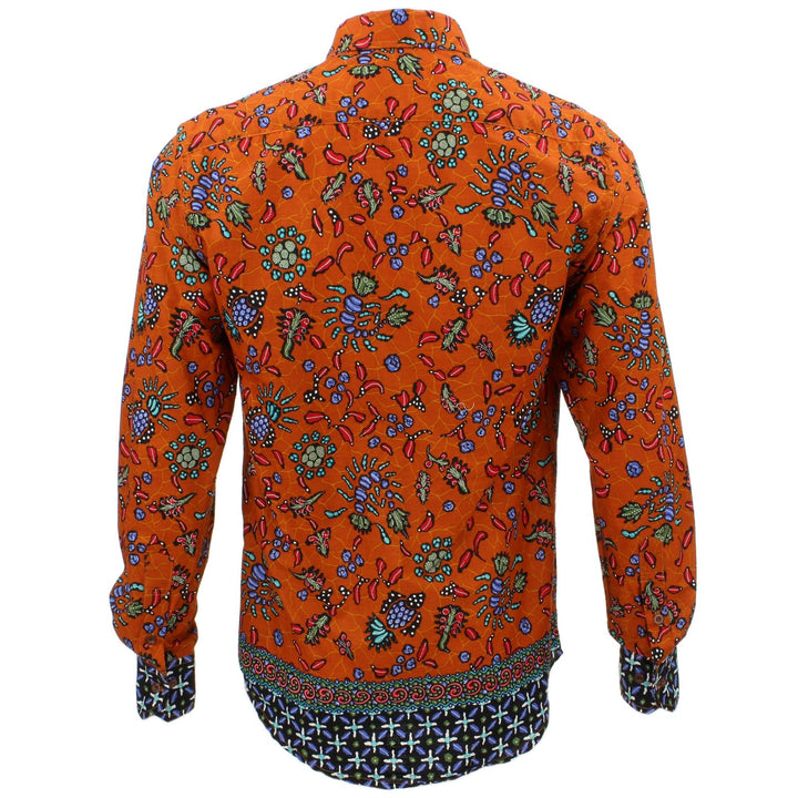 Tailored Fit Long Sleeve Shirt - Orange Abstract