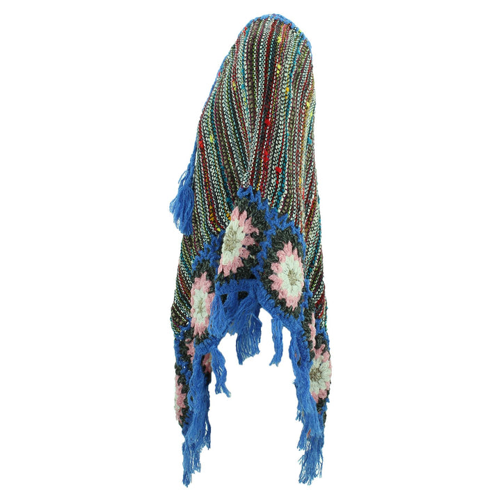 Granny Squares Crochet Poncho Long - Black Multi/Blue