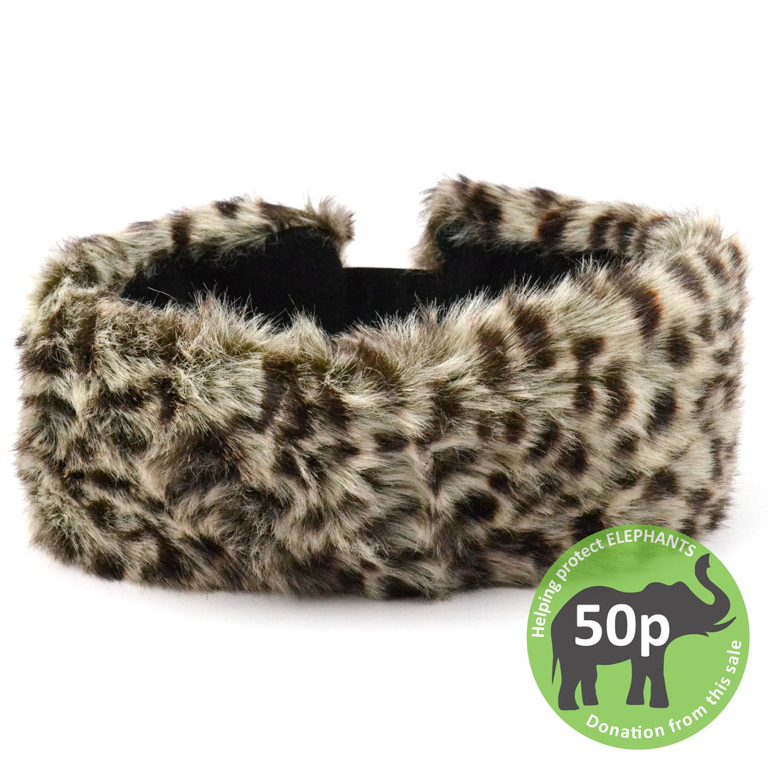 Faux fur headband with satin lining - Leopard print
