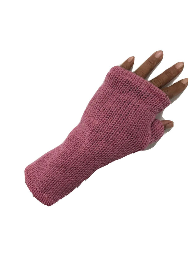 Wool Knit Fleece Lined  Wrist Warmers - Plain Light Pink