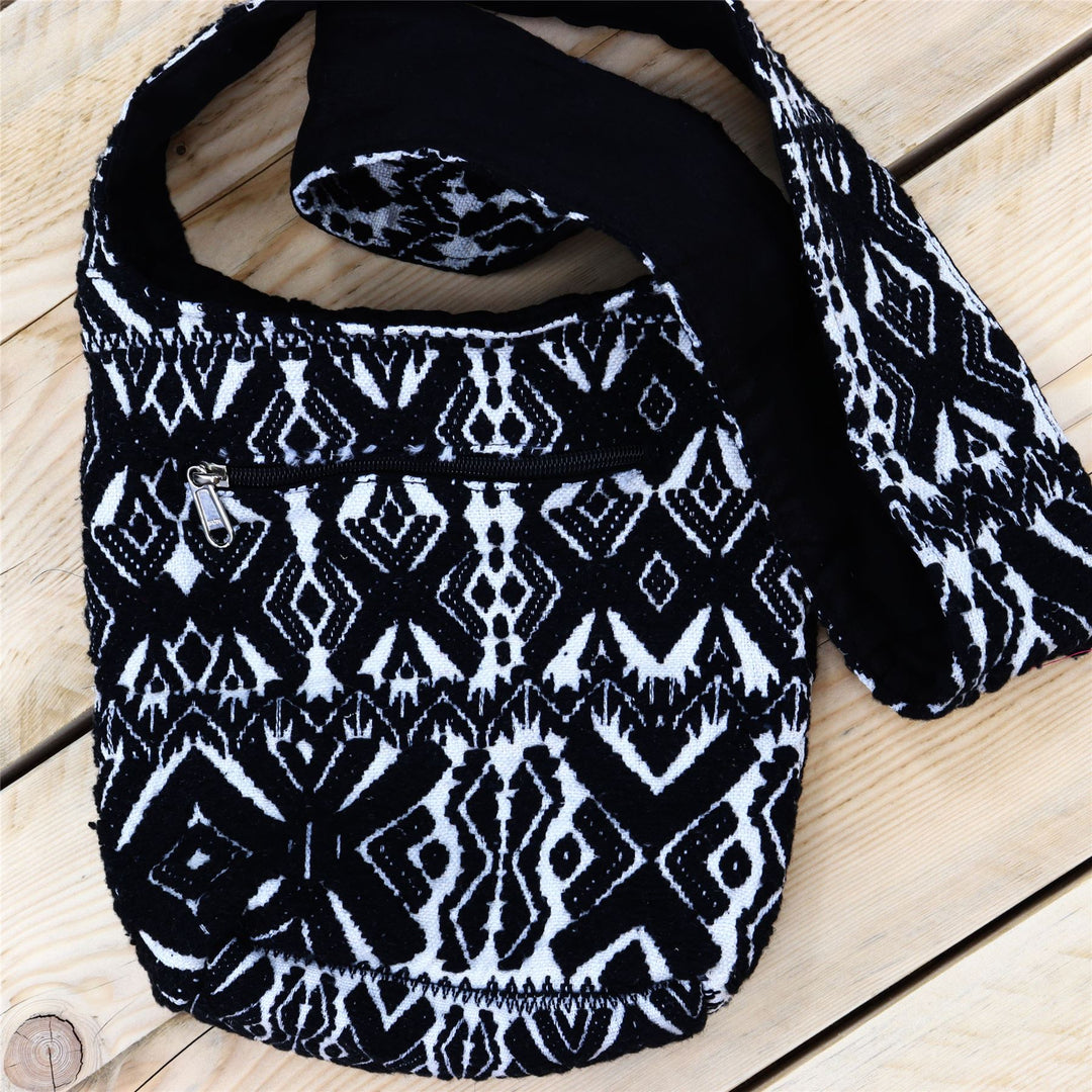 Cotton Canvas Sling Shoulder Bag - Black X