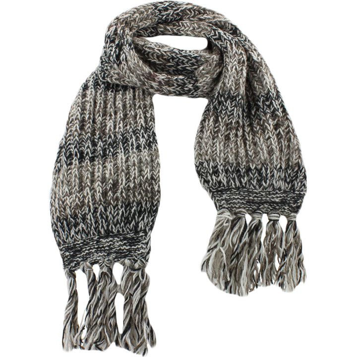 Long Chunky Knit Wool Multi Mix Scarf - Brown & Black Mix