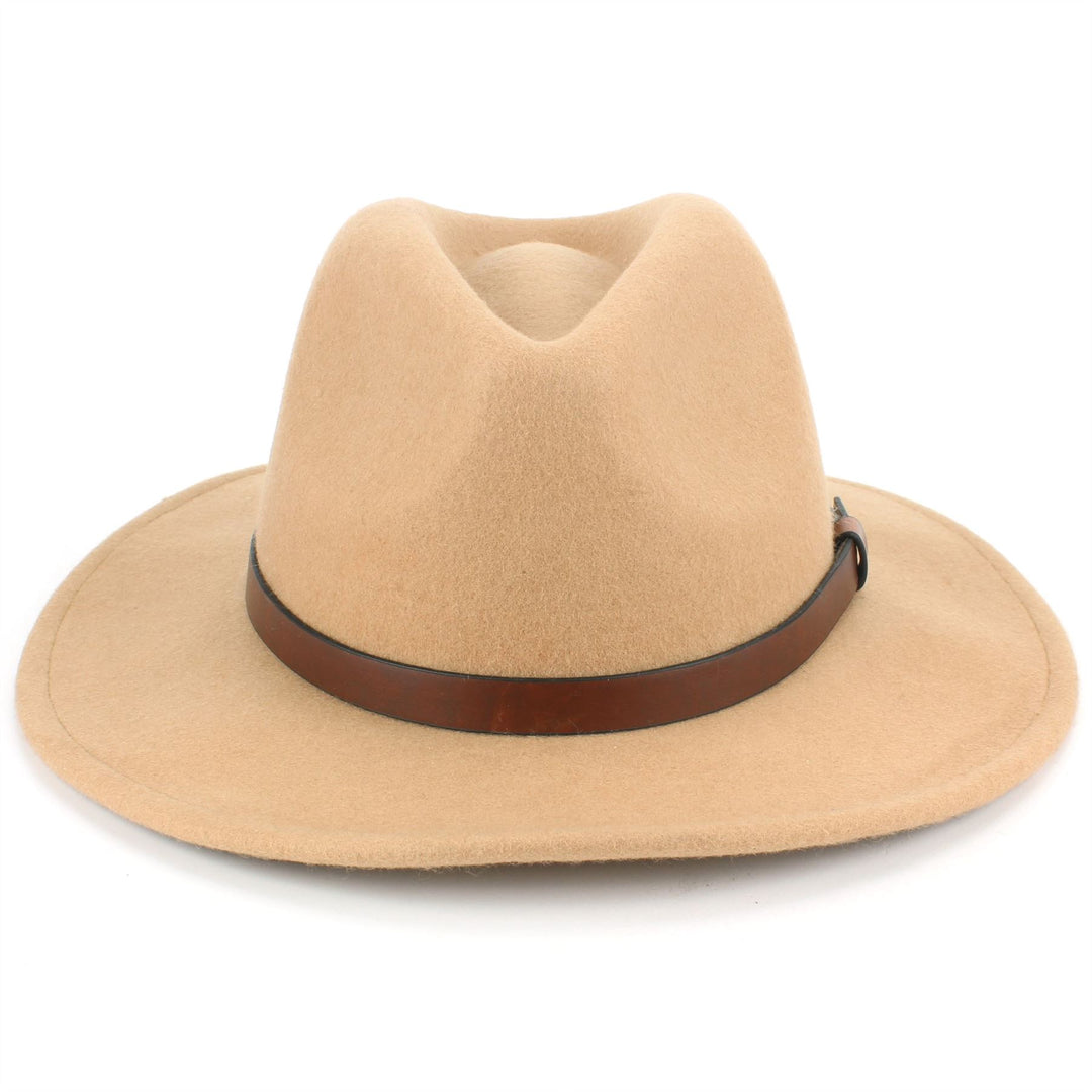 Wool Felt Fedora with Leather Band - Beige