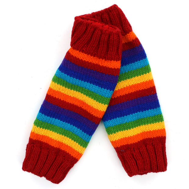 Hand Knitted Wool Leg Warmers - Stripe Bright Rainbow