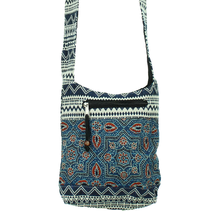 Cotton Canvas Sling Shoulder Bag - Ethnic Blue